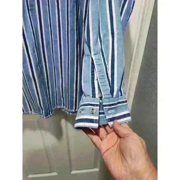 Vintage Impact Brand Striped Denim Long Sleeve Casual Button Down Shirt Men’s XL - Picture 4 of 7